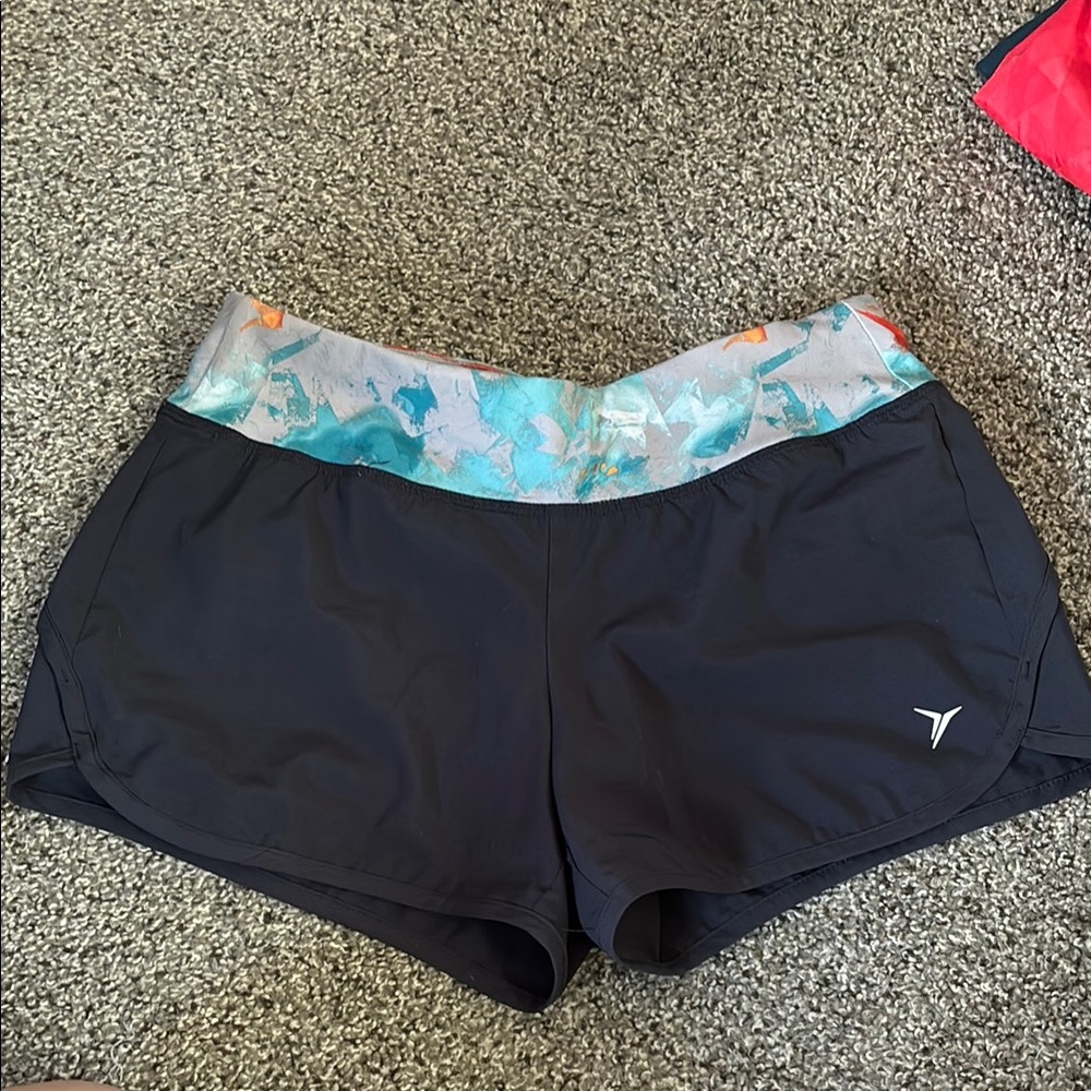 Women's Black and Blue Athletic Shorts